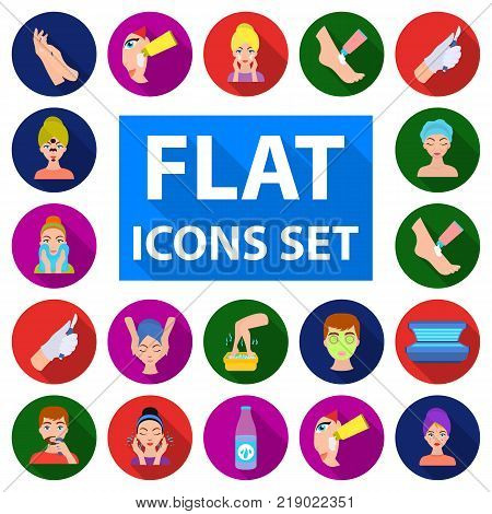 Skin care flat icons in set collection for design. Face and body vector symbol stock  illustration.