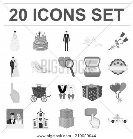 Wedding and Attributes monochrome icons in set collection for design. Newlyweds and Accessories vector symbol stock  illustration.