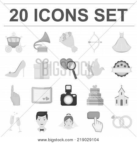 Wedding and Attributes monochrome icons in set collection for design.Newlyweds and Accessories vector symbol stock  illustration.