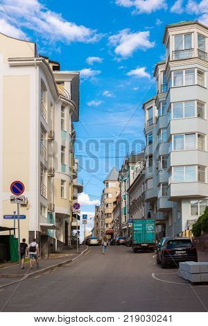 Moscow, Russia - July 24. 2017. The Big Golovin Lane An old street in the center of the city