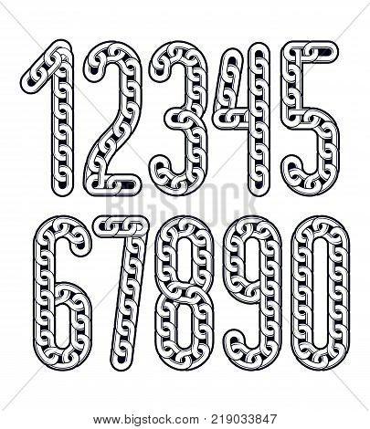 Vector numerals collection. Funky numbers for use as poster design elements. Created using connected chain link.