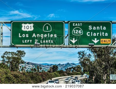 Los Angeles exit sign on 101 freeway southbound. California USA