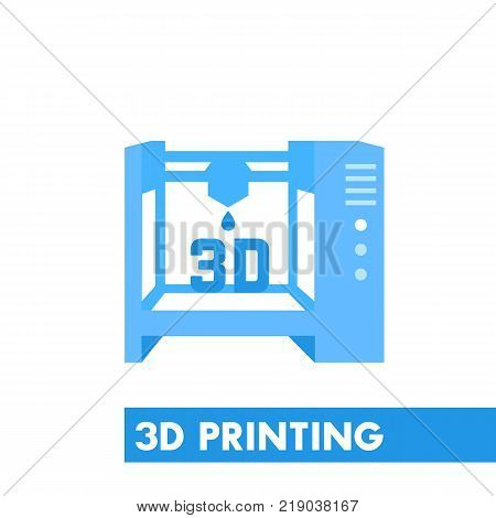 3d printer icon in flat style over white, eps 10 file, easy to edit