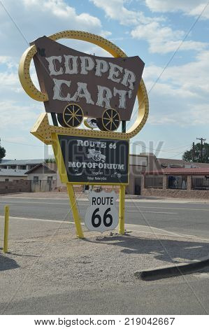 Gas Station Access Sign At Seligman June 22 2017. Route 66 Seligman. Arizona USA EEUU.