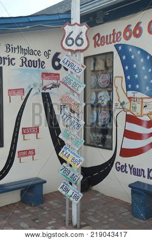 Post With Old Entries At Seligman June 22 2017. Route 66 Seligman. Arizona USA EEUU.