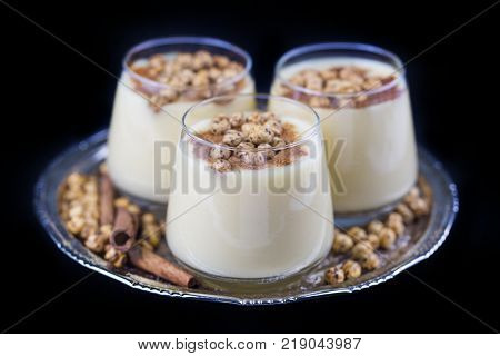 Boza or Bosa, traditional Turkish drink with roasted chickpea