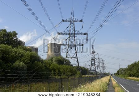 Electricity Pylons At Drax Power Station Yorkshire England