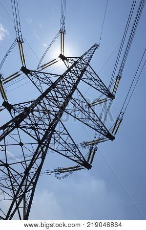Electricity Pylon In Silhouette Eggborough Power Station Yorkshire England