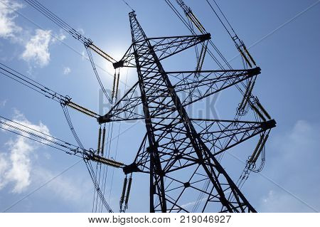 Electricity Pylon In Silhouette Eggborough Power Station Yorkshire England