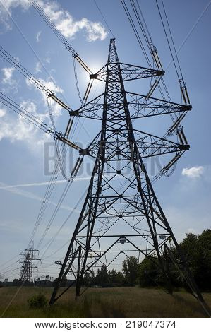 Electrcity Pylon Silhouette Eggborough Power Station Yorkshire England