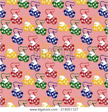 Christmas pattern of cookies in the form of mittens on a pink background