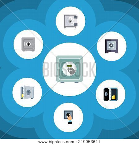 Icon flat closed set of safe, coins, strongbox and other vector objects. Also includes strongbox, safe, coins elements.