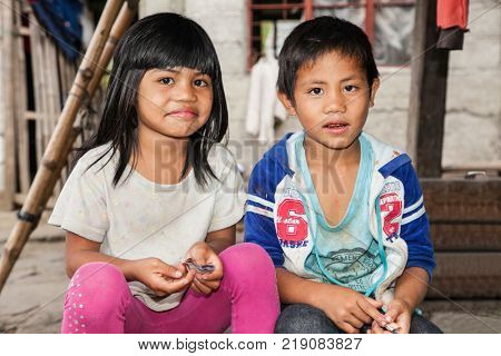 BATAD, PHILIPPINES-MARCH 31, 2016: Local children portrait in Batad on March 31, 2016.  Philippines.