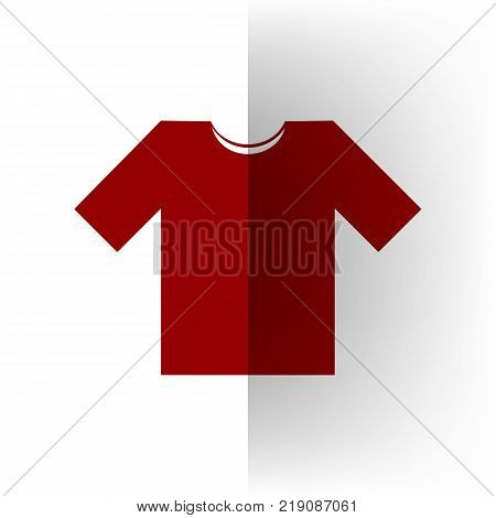 T-shirt sign illustration. Vector. Bordo icon on white bending paper background.