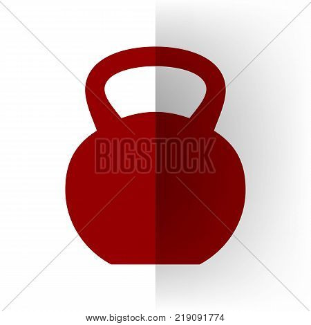 Fitness Dumbbell sign. Vector. Bordo icon on white bending paper background.