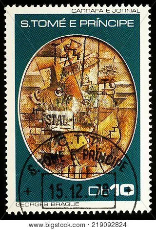 Moscow Russia - December 20 2017: A stamp printed in Sao Tome and Principe shows painting 