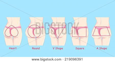 woman with different butt shape on the blue background