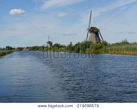Old dutch windmill in dordrecht in the south of Netherlands