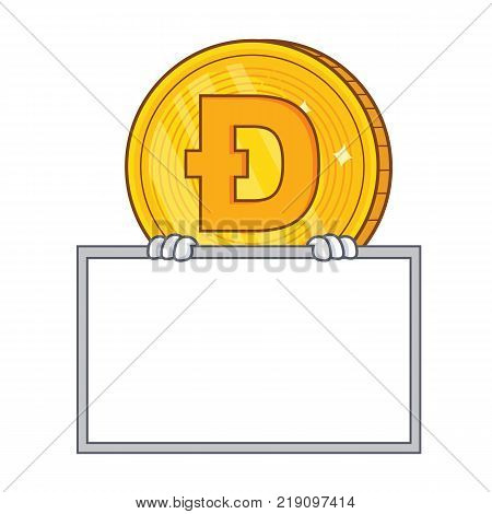 With board Dodgecoin character cartoon style vector illustration