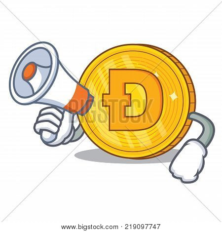 With megaphone Dodgecoin character cartoon style vector illustration