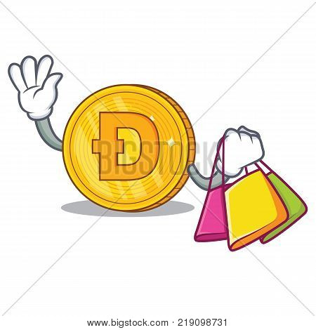 Shopping Dodgecoin character cartoon style vector illustration