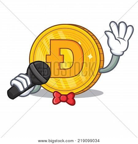 Singing Dodgecoin character cartoon style vector illustration
