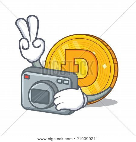Photographer Dodgecoin character cartoon style vector illustration