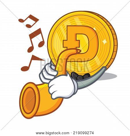 With trumpet Dodgecoin character cartoon style vector illustration