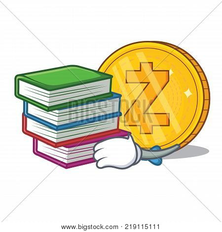 Student with book Zcash coin character cartoon vector illustration