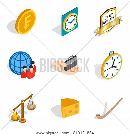 Compensation icons set. Isometric set of 9 compensation vector icons for web isolated on white background