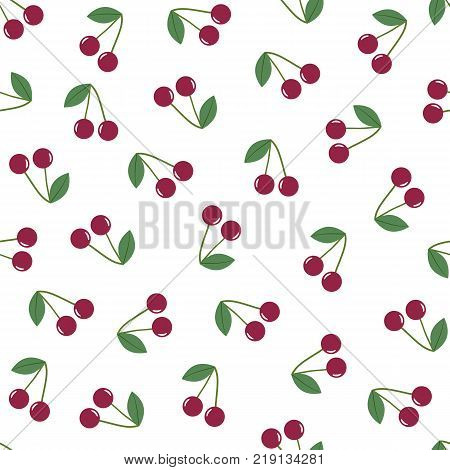 Seamless pattern red cherry ripe. Background white