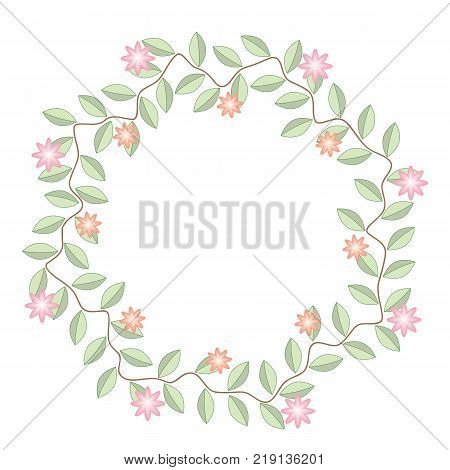 Decoration wreath flowers pink orange green leaves