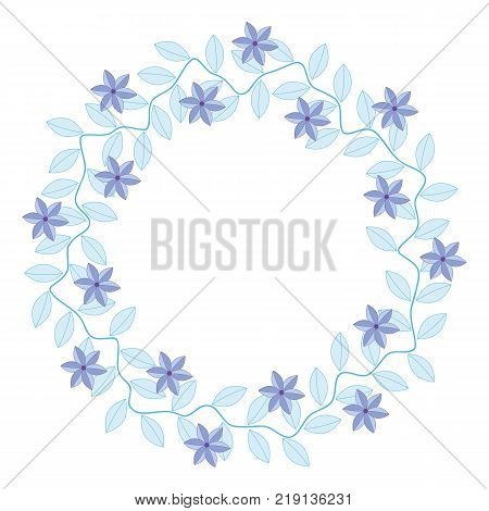Decorative wreath purple flowers blue leaves. Vector illustration