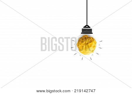 yellow paper light bulb for creative idea innovation on white background