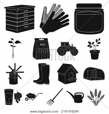 Farm and gardening black icons in set collection for design. Farm and equipment vector symbol stock  illustration.