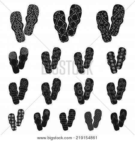 Flip-flops black icons in set collection for design. Beach shoes vector symbol stock  illustration.
