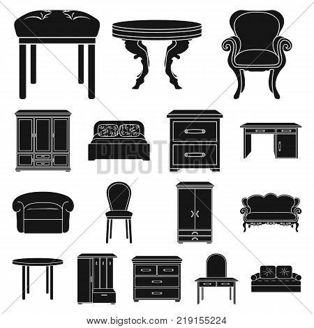 Furniture and interior black icons in set collection for design.Home furniture vector symbol stock  illustration.