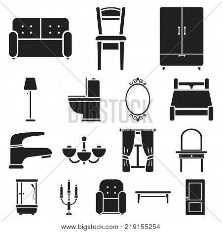 Furniture and interior black icons in set collection for design.Home furniture vector symbol stock  illustration.