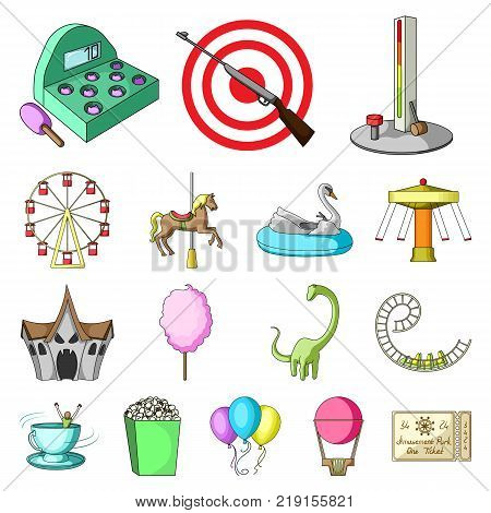 Amusement park cartoon icons in set collection for design. Equipment and attractions vector symbol stock  illustration.