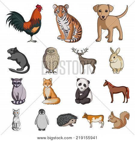 Realistic animals cartoon icons in set collection for design. Wild and domestic animals vector symbol stock  illustration.
