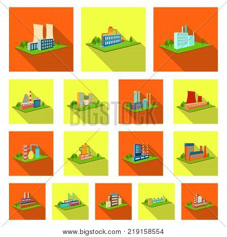 Factory and plant flat icons in set collection for design. Production and enterprise vector isometric symbol stock  illustration.