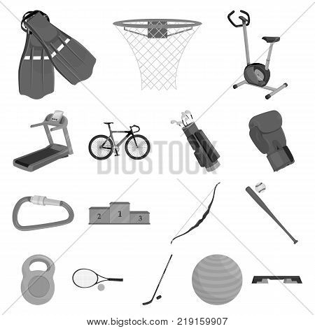 Different kinds of sports monochrome icons in set collection for design. Sport equipment vector symbol stock  illustration.