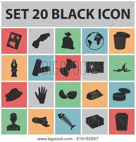 Garbage and waste black icons in set collection for design. Cleaning garbage vector symbol stock  illustration.