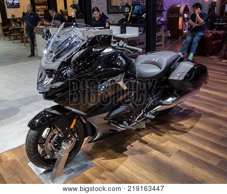 Bangkok Thailand - December 11 2017: BMW K 1600 B Touring Bagger presented in Motor Expo 2017