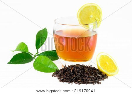 Citrus Leaves With Drops Isolated On A White Background. Collection. Full Depth Of Field.