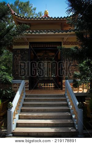 Architecture of Truc Lam temple and shrine in Da Lat, Vietnam