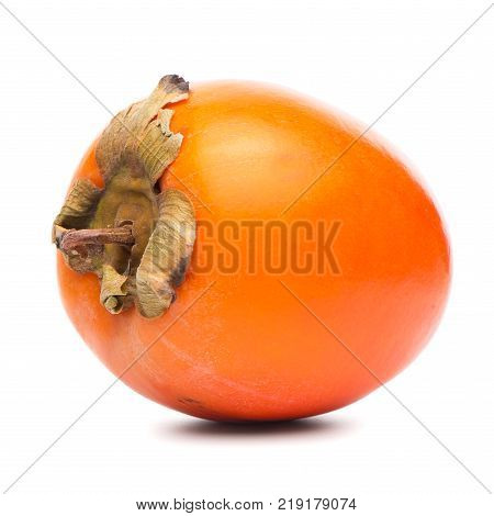 Close-up detail of persimmon fruit on white background.