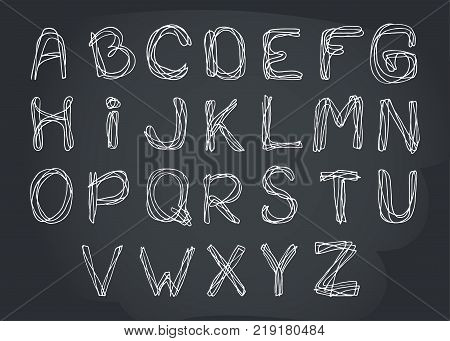 Hand drawn alphabet letters. Black and white vector illustration