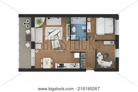 3d rendering of furnished home apartment plan