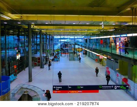 Cologne, Germany - December 12, 2017: The people going at Cologne Bonn Airport at Cologne, Germany on December 12, 2017.